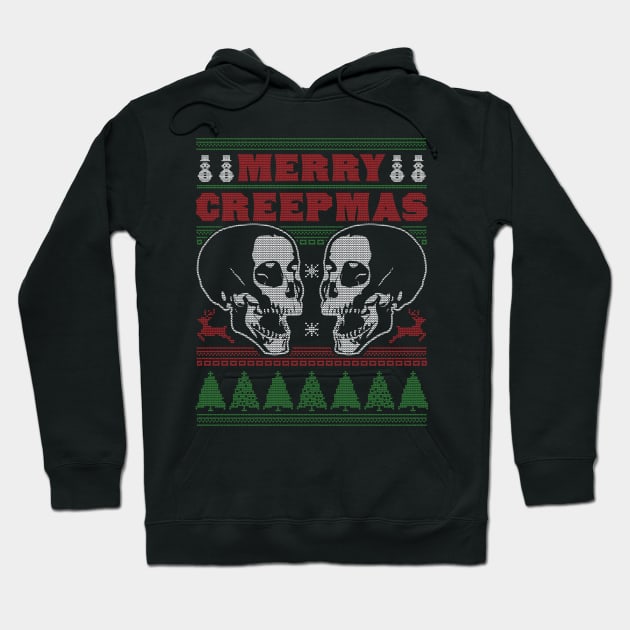 Merry Creepmas - Ugly Christmas Sweater Skull Skeleton Xmas Hoodie by OrangeMonkeyArt
